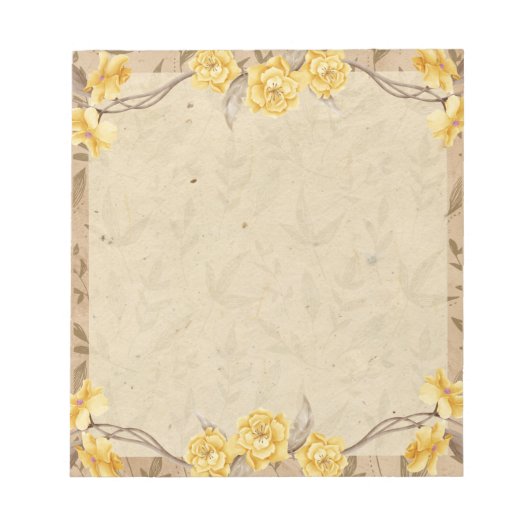 Vintage Yellow Roses Floral Notizblock (Vorderseite)