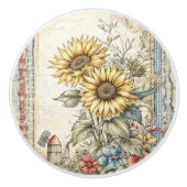 Vintage Yellow Sunflowers Keramikknauf (Vorderseite)