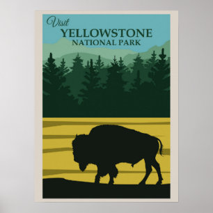 Vintage Yellowstone Nationalpark Bison Büffel Poster