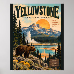 Vintage Yellowstone Nationalpark Poster mit Griz