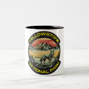Vintage Yellowstone Nationalpark Wolf Berge Zweifarbige Tasse