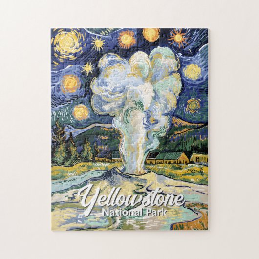 Vintage Yellowstone Old Faithful Van Gogh Style Puzzle (Vertikal)