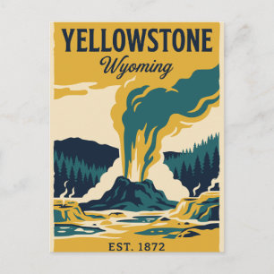 Vintage Yellowstone Wyoming Old Faithful Postkarte