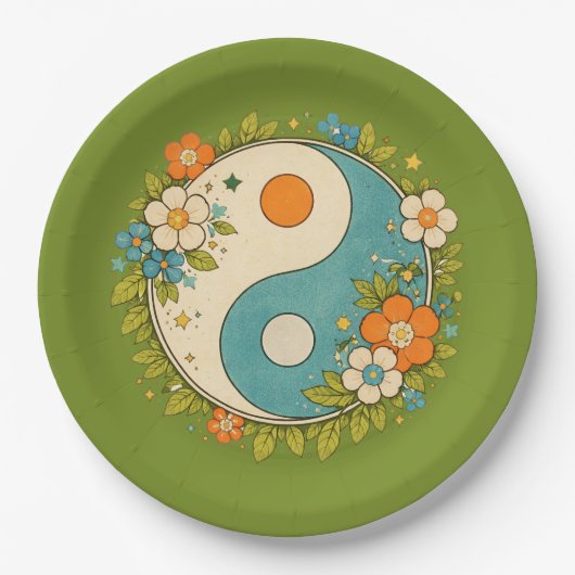 Vintage Yin-Yang-Symbol Pappteller (Vorderseite)