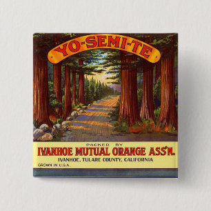 Vintage Yo-Semi-Te Orange Etikett Button