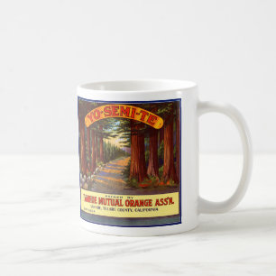 Vintage Yo-Semi-Te Orange Etikett Kaffeetasse
