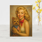Vintage Yorkie Karte (Gelbe Blume)