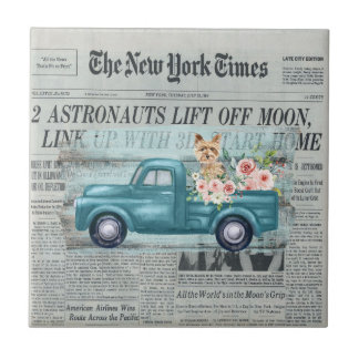 Vintage Yorkie und Truck-Ephemera  Fliese