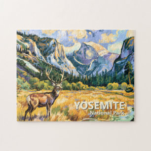 Vintage-Yosemite-Half-Dome-Tier-Hirsch-Malerei Puzzle