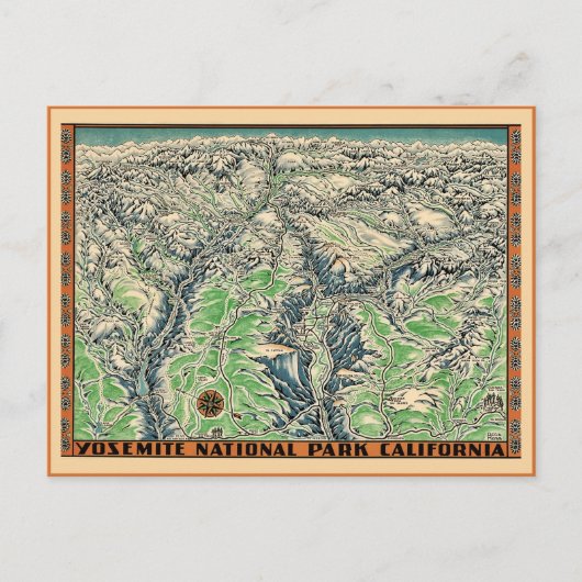 Vintage Yosemite-Karte Postkarte (Vorderseite)