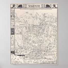 Vintage Yosemite Map of National Park 1931 Poster