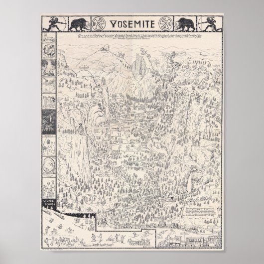Vintage Yosemite Map of National Park 1931 Poster (Vorne)