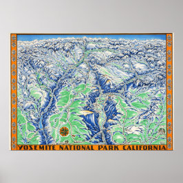 Vintage Yosemite National Park California Map 1955 Poster