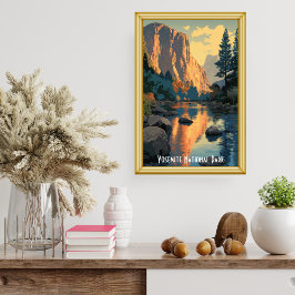 Vintage Yosemite National Park River Retro Hiking Poster
