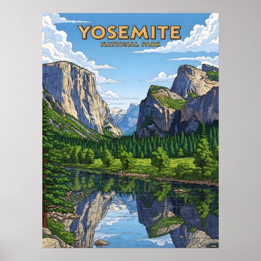 Vintage Yosemite-Nationalparklandschaft Poster (Vorne)
