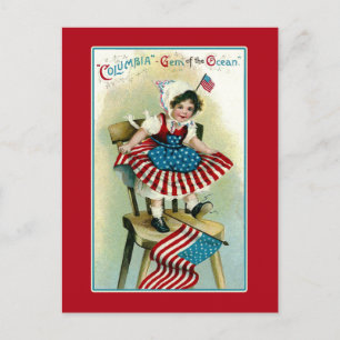 Vintage Young Columbia mit Flaggen Postkarte