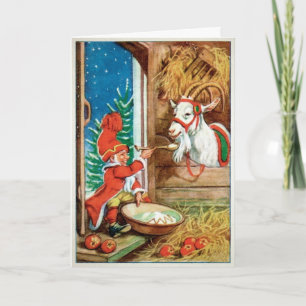 Vintage-Yulbock Weihnachtskarte Feiertagskarte