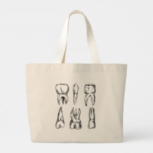 Vintage-Zahnanatomie-Dental-Jumbo-Tasche, Denti Jumbo Stoffbeutel