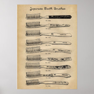 Vintage-Zahnarzt Japanische Zahnbürsten-Tabelle Poster