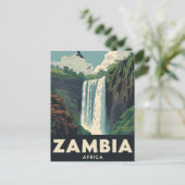 Vintage Zambia Travel Poster Waterfall Postkarte (Stehend Vorderseite)