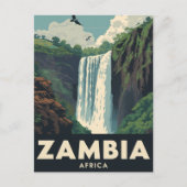 Vintage Zambia Travel Poster Waterfall Postkarte (Vorderseite)