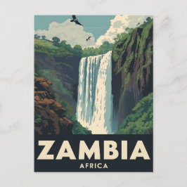 Vintage Zambia Travel Poster Waterfall Postkarte
