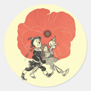 Vintage-Zauberer von Oz, Dorothy mit Mohnblumen Runder Aufkleber