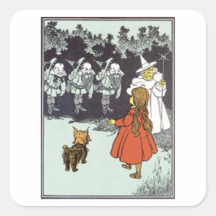 Vintage-Zauberer von Oz Dorothy Toto Glinda Munchk Quadratischer Aufkleber
