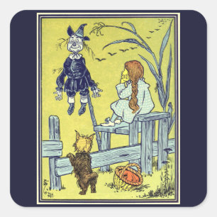 Vintage-Zauberer von Oz, Dorothy Toto trifft Vogel Quadratischer Aufkleber