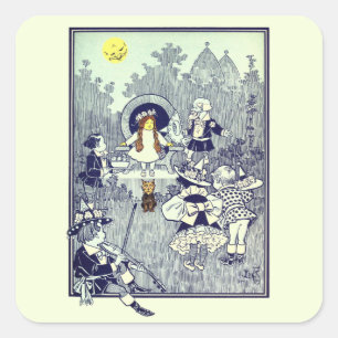 Vintage-Zauberer von Oz, Dorothy trifft die Munchk Quadratischer Aufkleber