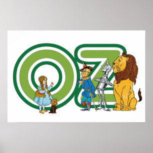 Vintage-Zauberer-von-Oz-Figuren und Textbuchstaben Poster
