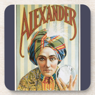 Vintage-Zauberplakat, Alexander, der Mann, der es  Getränkeuntersetzer