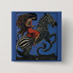 Vintage-Zebra-Art-Nouveau-Frau Button