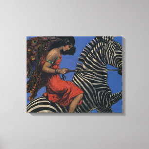 Vintage-Zebra-Art-Nouveau-Frau Leinwanddruck