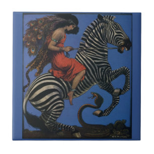 Vintage-Zebra Art Nouveau Frau Life 1922 Fliese