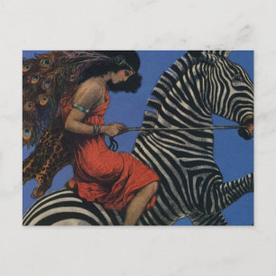 Vintage-Zebra Art Nouveau Frau Life 1922 Postkarte