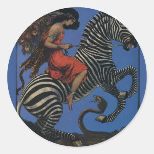 Vintage-Zebra Art Nouveau Frau Life 1922 Runder Aufkleber