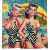 Vintage Zebra Girls Duschvorhang (Vorderseite)