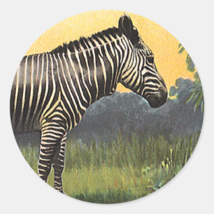 Vintage-Zebra in der afrikanischen Savanne, Wildti Runder Aufkleber