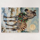 Vintage Zebra in Snowy Christmas Field Puzzle (Horizontal)