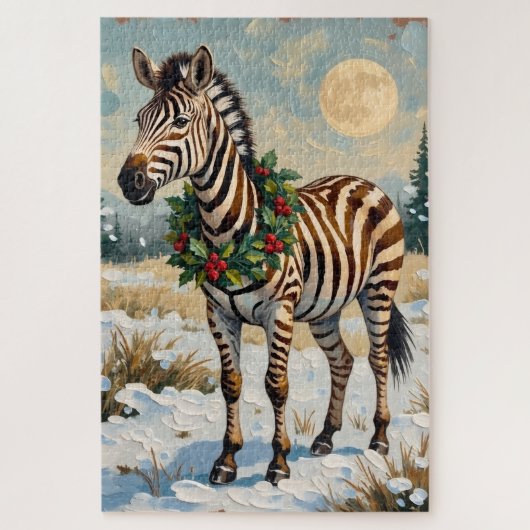 Vintage Zebra in Snowy Christmas Field Puzzle (Vertikal)