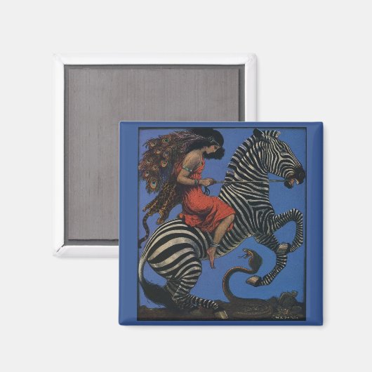 Vintage Zebra Jugendstilfrau Magnet (Vorderseite/Rückseite)