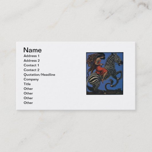 Vintage Zebra Jugendstilfrau Visitenkarte (Vorderseite)