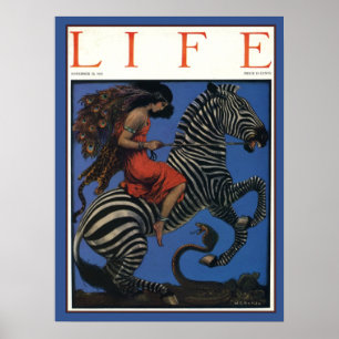 Vintage-Zebra mit Art Nouveau-Reiterin Poster