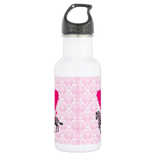 Vintage-Zebra & rosa Herz auf Damast Trinkflasche