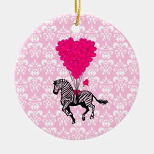 Vintage-Zebra- & rosa Herzballons Keramikornament