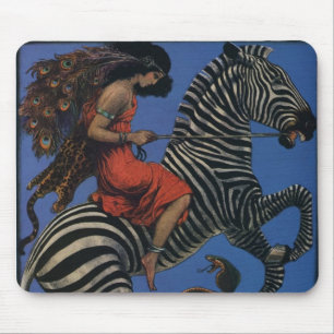 Vintage Zebra with Art Nouveau Woman Rider Mousepad