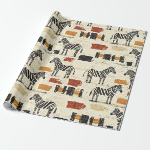 Vintage Zebramuster Rustikales Boho-Safari-Print Geschenkpapier