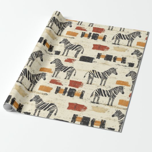 Vintage Zebramuster Rustikales Boho-Safari-Print Geschenkpapier (Ungerollt)