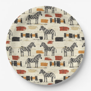 Vintage Zebramuster Rustikales Boho-Safari-Print Pappteller